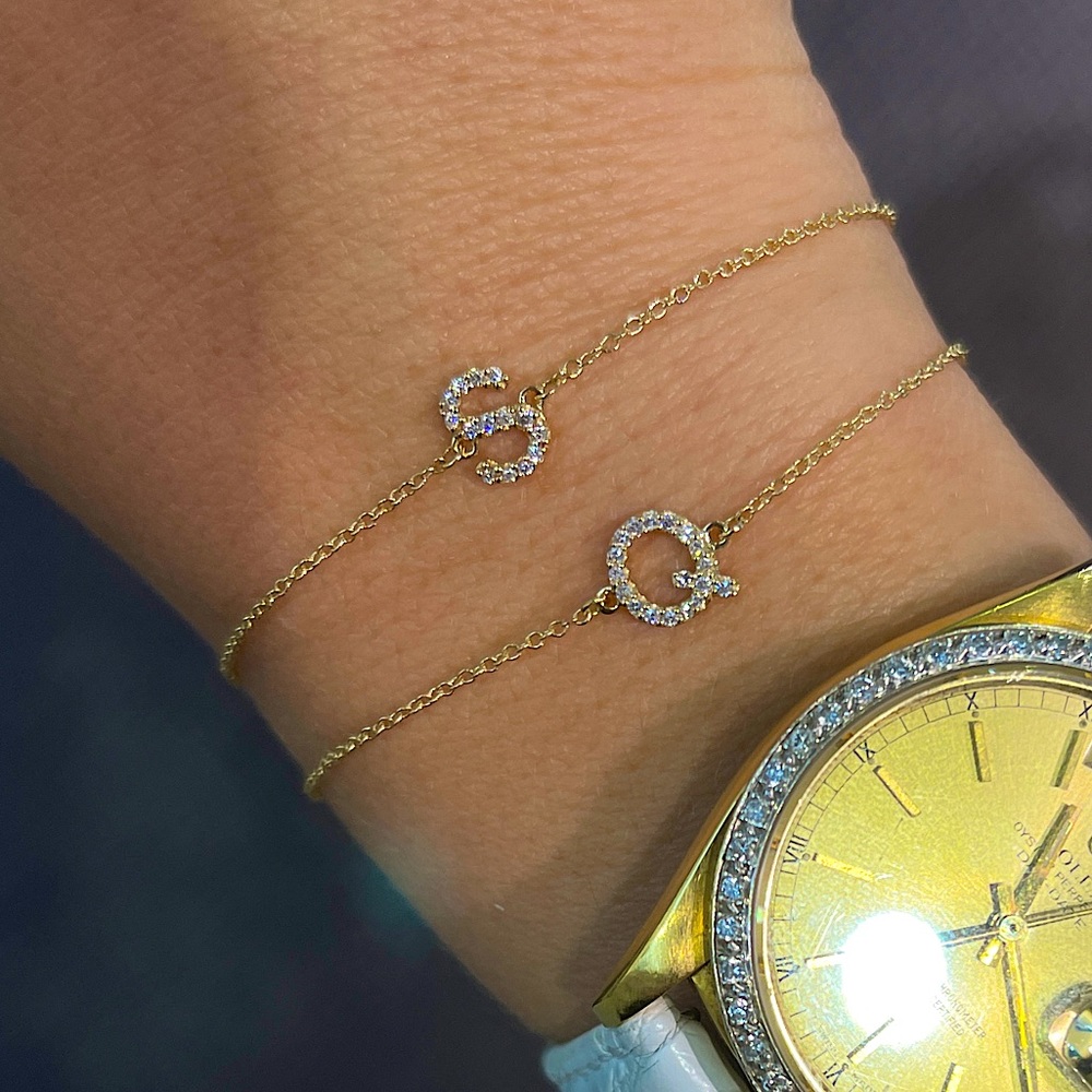 Diamond Initial "S" Bracelet in 14k Yellow Gold